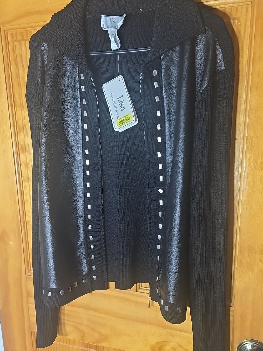 Lisa International Black Zip Cardigan with Silver Studs